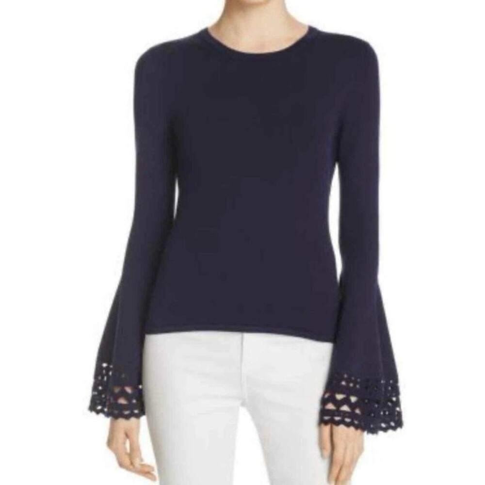 Milly Navy Blue Bell Sleeve Cutout Sweater Size S Dramatic Luxury